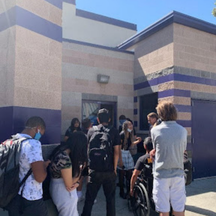 Students waiting in line for lunch