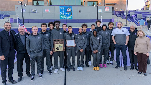 RCHS varsity basketball boys recognized at a board meeting on March 8, 2022.