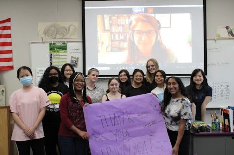 Members of the Creative Writing Club pose for a photo with author Francesca Zappia.