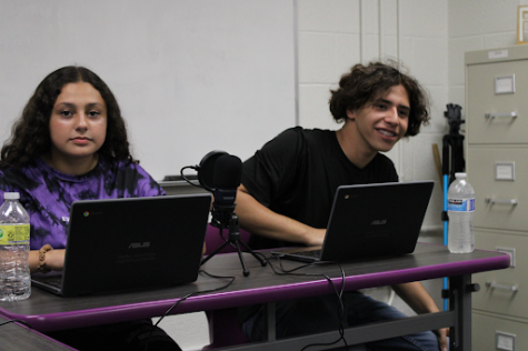 Lucas Pulido and Farida Abdullatif preparing to record a episode for the Podcast Club