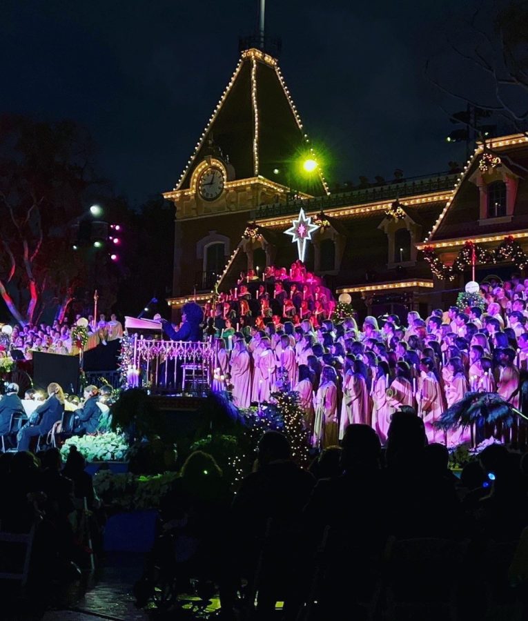 Members from the RCHS choir perform at Disneyland for the annual Candlelight Processional. 