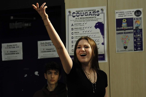 Caroline Quanstrom performs a monologue in drama club