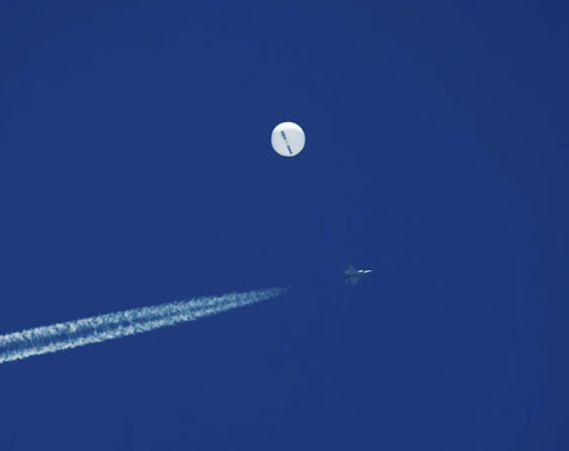 The Chinese balloon hovers over Myrtle Beach, South Carolina on Feb. 14 before it is shot down by a U.S. fighter jet.
