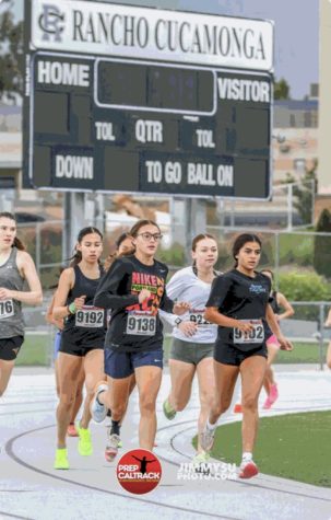 Photo caption: RCHS girls running the 400 meter race
