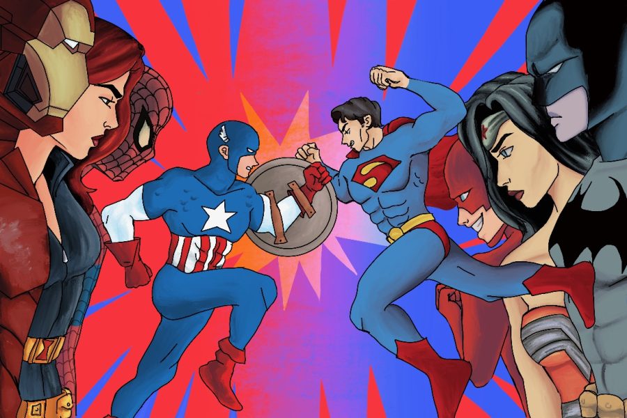 This+illustration+demonstrates+the+rivalry+between+Marvel+and+DC+Comics.+