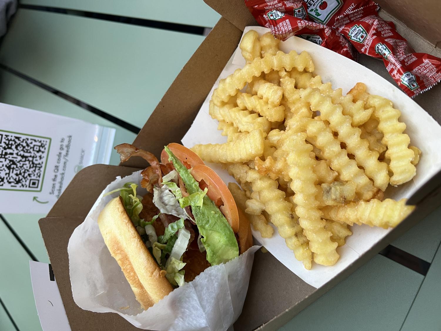 Photo of the chicken sandwich and a side of fries from Shake Shack