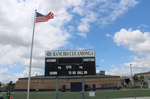 The scoreboard sits as it waits for another season of Rancho Football.
