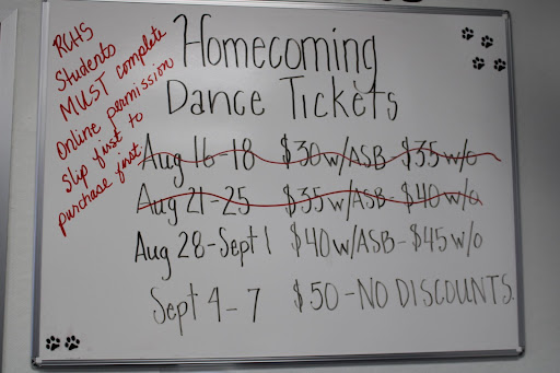 The student store shows the different ticket prices that change weekly for the Homecoming dance.
