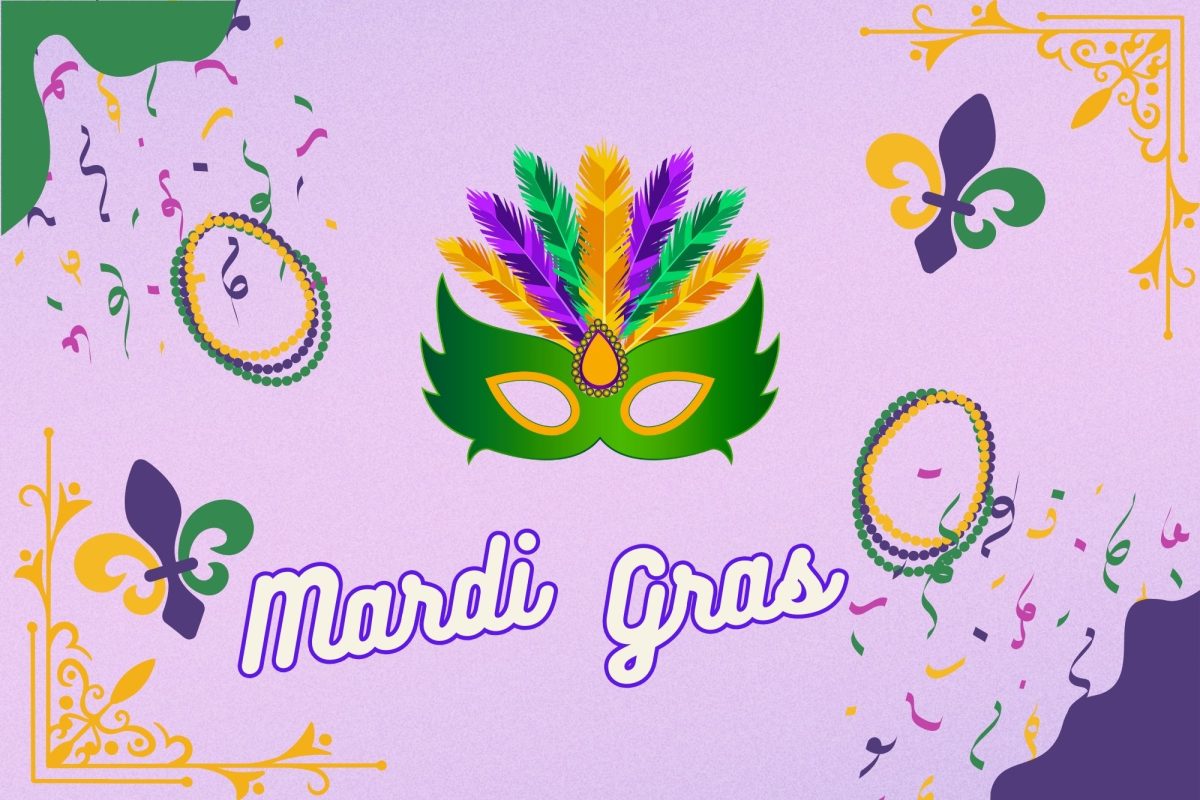 The graphic above shows the colors that appear throughout Mardi Gras decor and accessories.