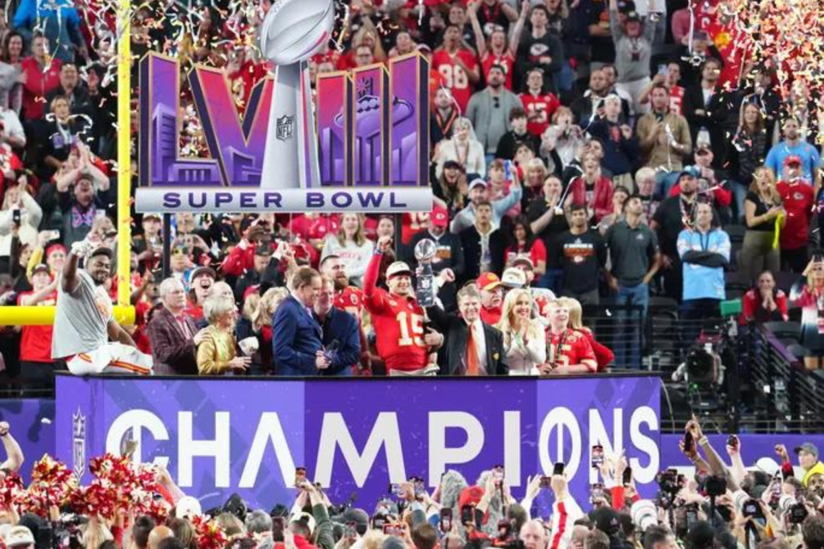  The Kansas City Chiefs celebrates after their victory in Super Bowl LVIII 