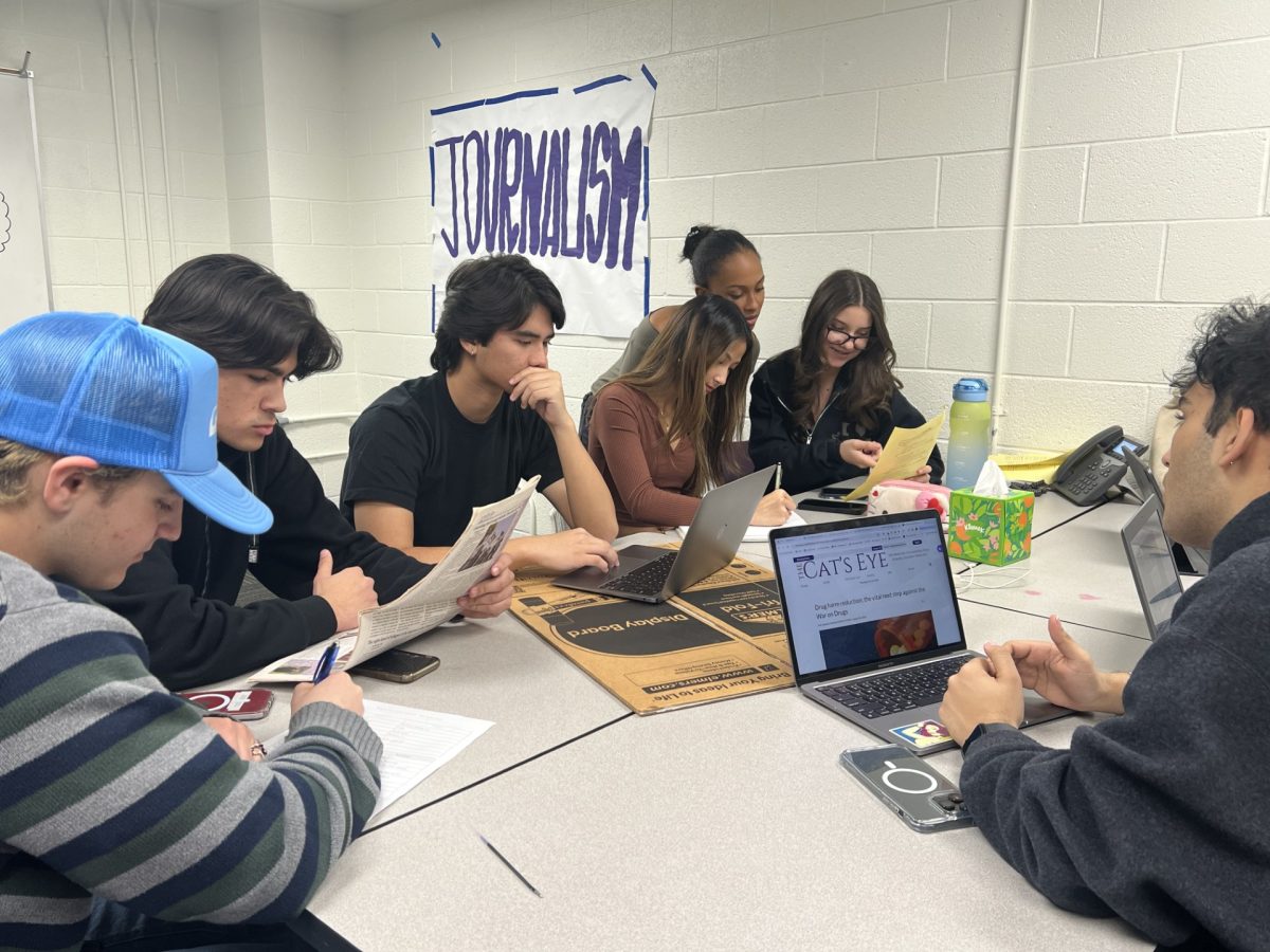Senior members of the RCHS journalism staff work on a current issue of the school paper. 