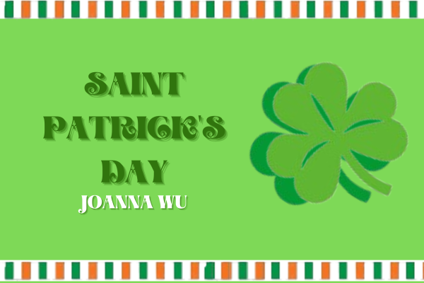 Saint Patricks Day graphic with a shamrock and borders with the colours of an Irish flag