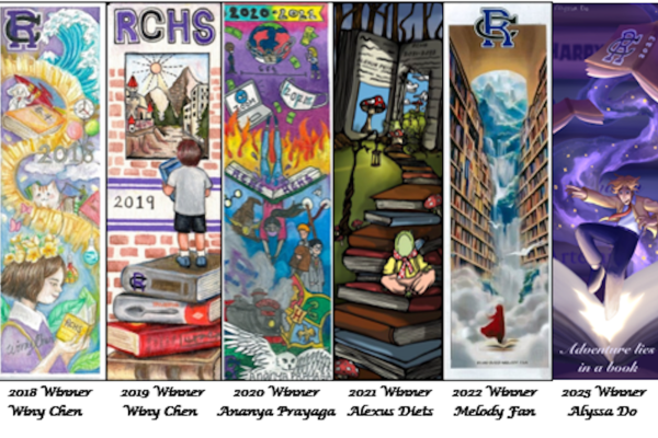 The annual bookmark contest is open. Here, the previous winners are displayed. Graphic courtesy: RCHS Library