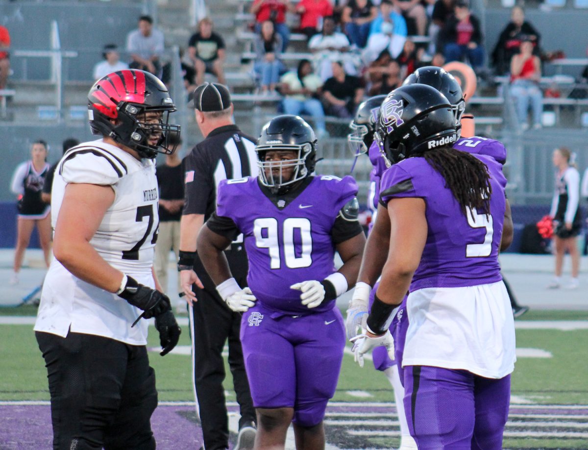 Rancho Vs. Murrieta Valley meet at the 50 yard line for the coin toss. 