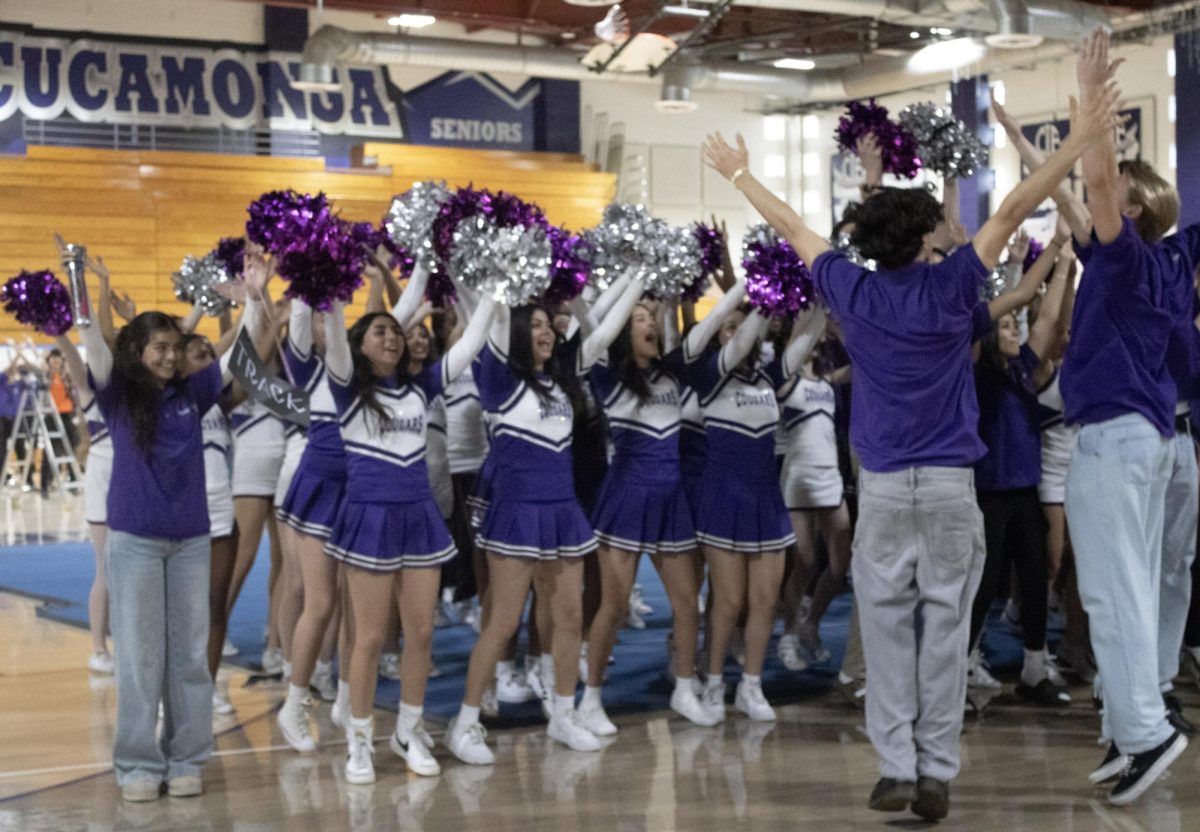 Part of cheer, ASB, and SA dancing to “YMCA”.