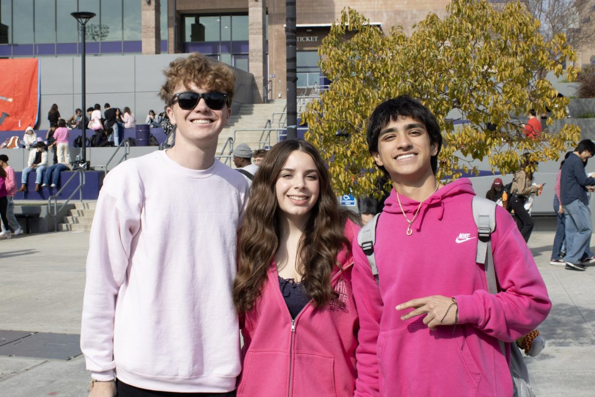 Kindness week's Friday has junior Teegan Coulter, Junior Samantha Negus, and junior Kaleo Koffman dressing in pink to be "sharp like Shapay" 