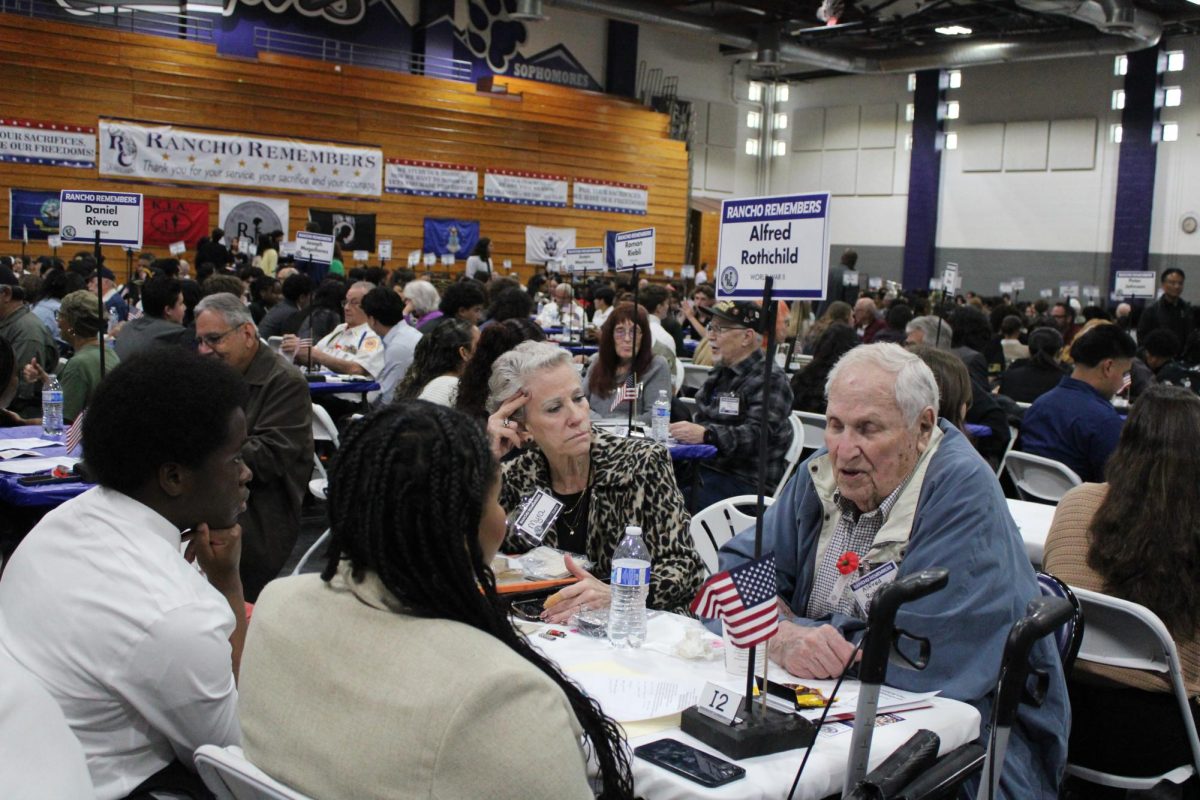 World War II veterans Alfred Rothchild speaks to students during Rancho Remebers.