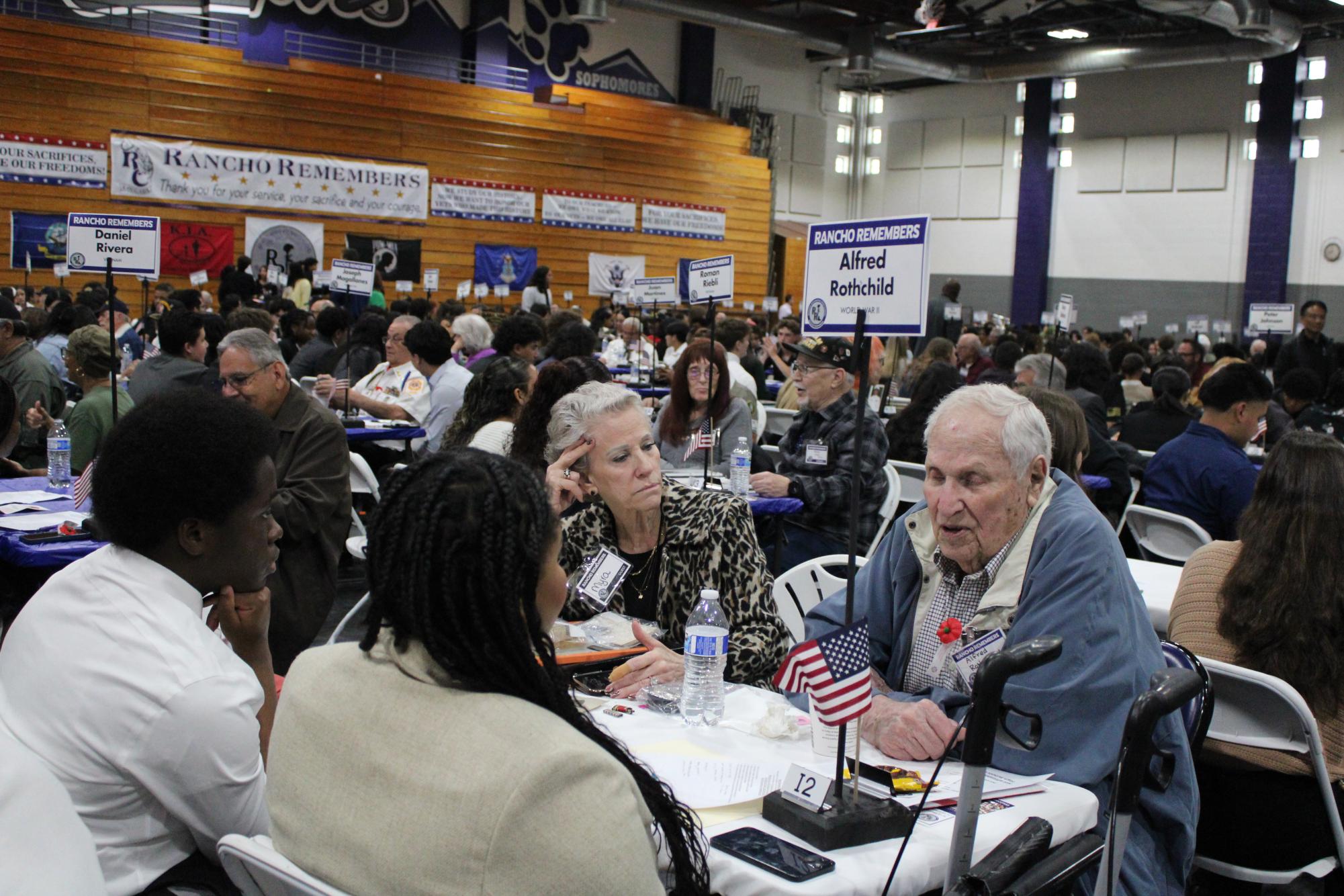 World War II veterans Alfred Rothchild speaks to students during Rancho Remebers.
