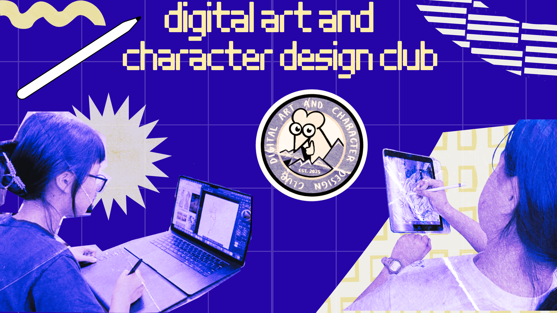 Students in the Digital Art and Character Design Club use different devices to practice drawing