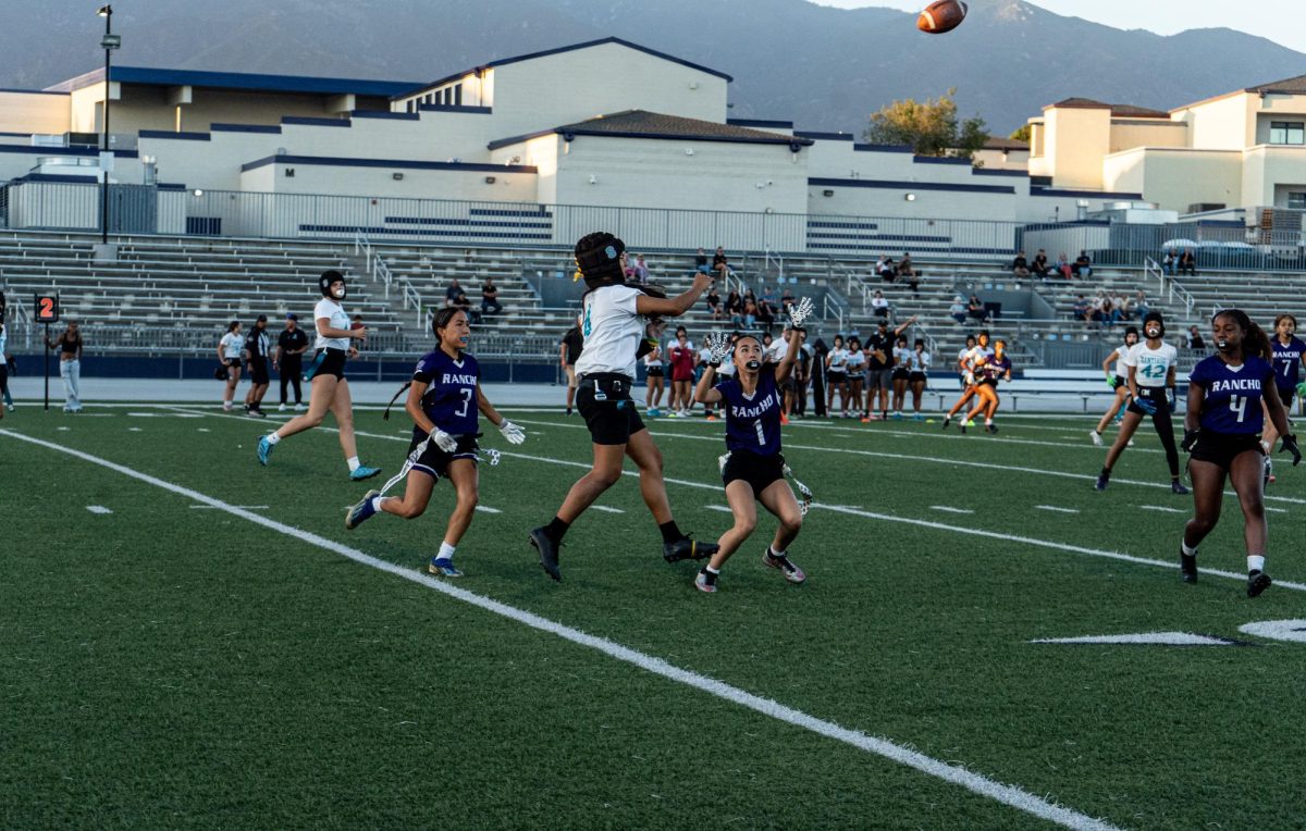 RCHS senior Gianna Carrillo makes an effort to stop the ball against Santiago High School.