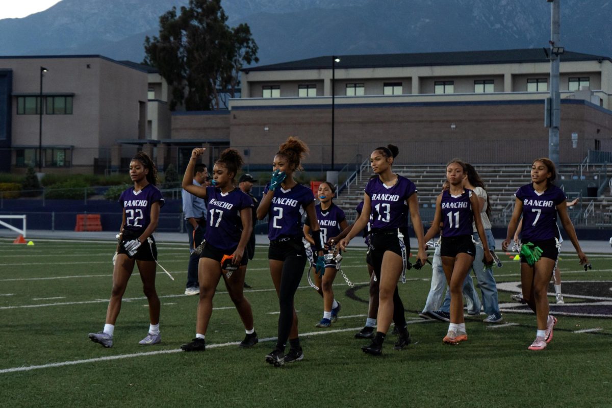 The RCHS flag football team walks off the field after winning its game against Santiago High School with a final score of 33-27.