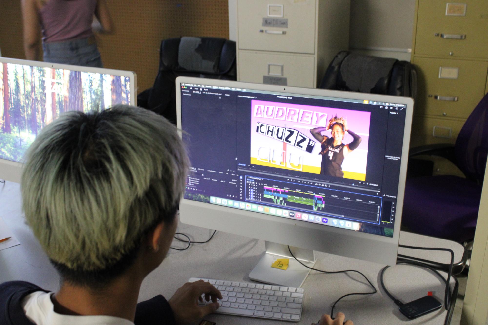 Senior Peter Son edits the court video of the 2025 Homecoming Rally.