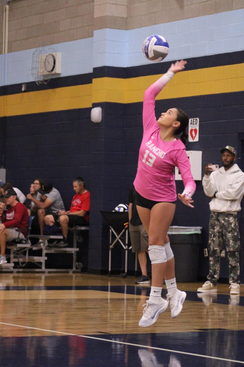 Senior Isabella Duggins serves the ball to the opponent team