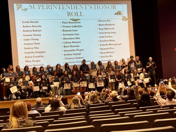 The Superintendent's Honor Roll students pose for a picture with their certificates and cords after the ceremony on Friday, Oct. 17. Photo courtesy: Ms. Christina Schneider