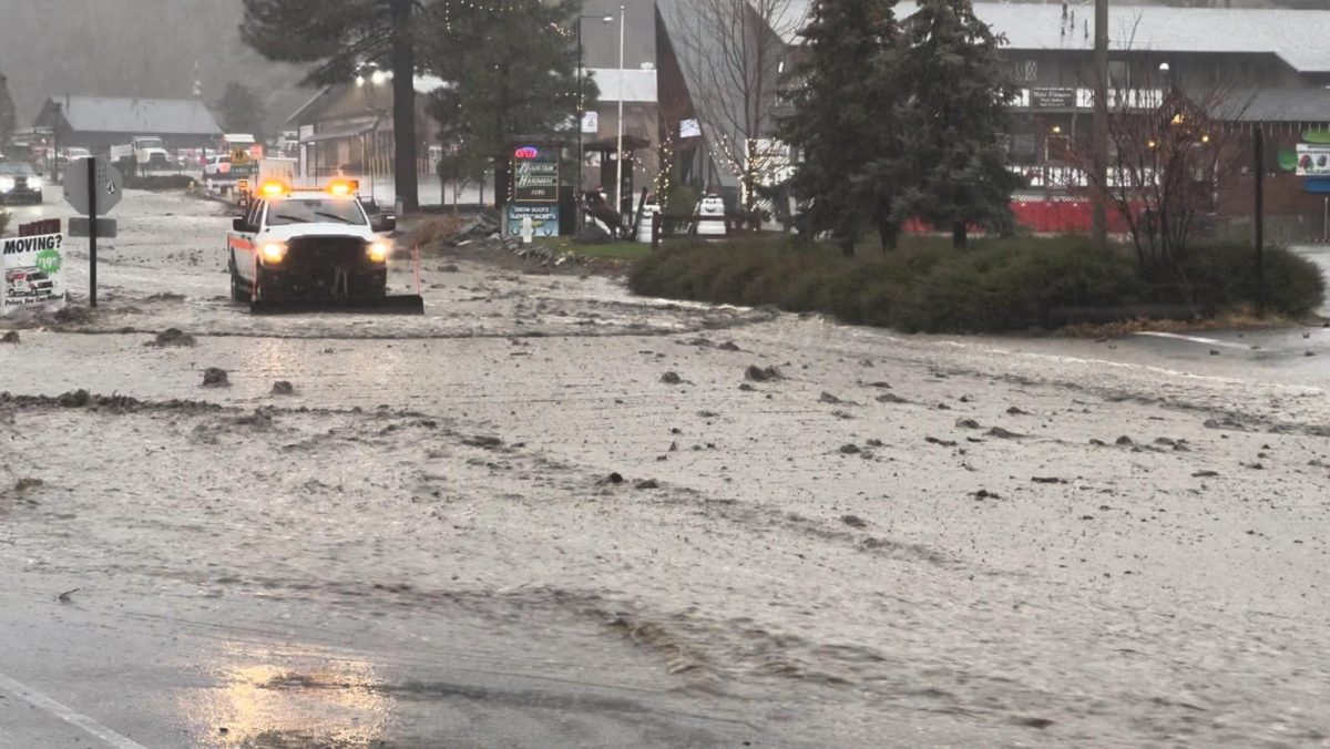 A vehicle moves through a flooded street during torrential rains, in San Bernardino County, California, U.S. December 24, 2025, in this screengrab obtained from a social media video. Damian Nikodem/via REUTERS