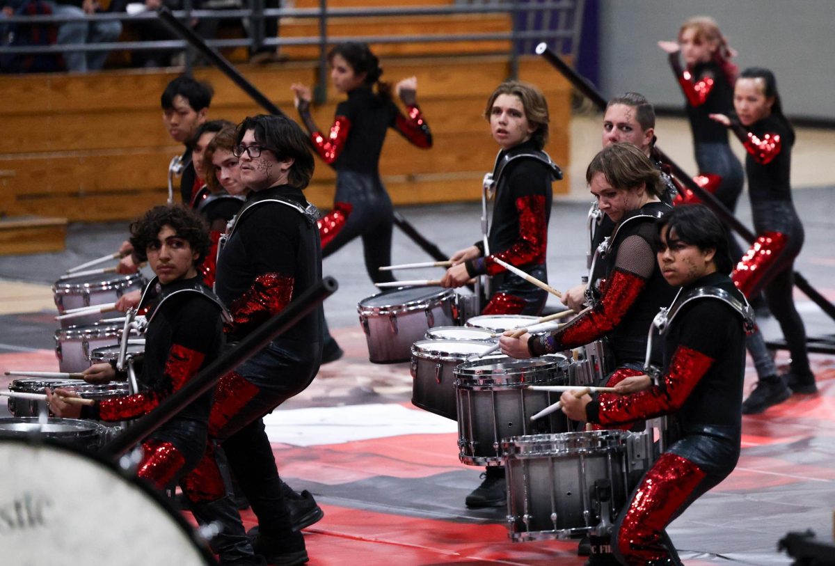 Drumline performs some visual movements to the second act of their show.