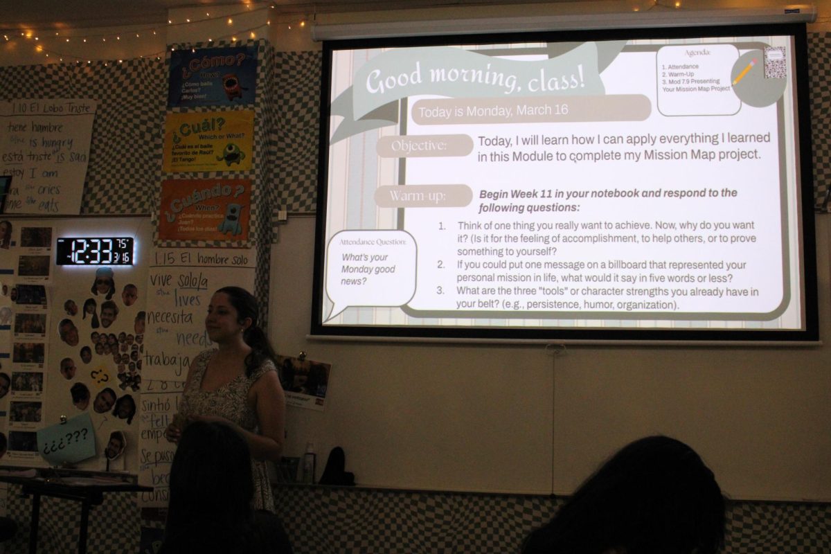 Social emotional learning teacher Mrs. Cabral calls on students to respond to daily questions. 