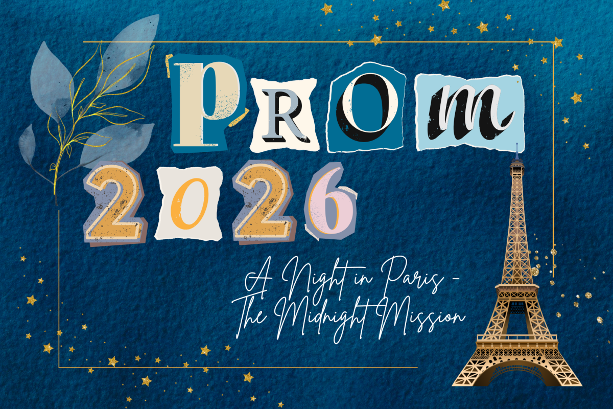 A graphic for RCHS Prom 2026 and the theme: A Night in Paris - The Midnight Mission. 
