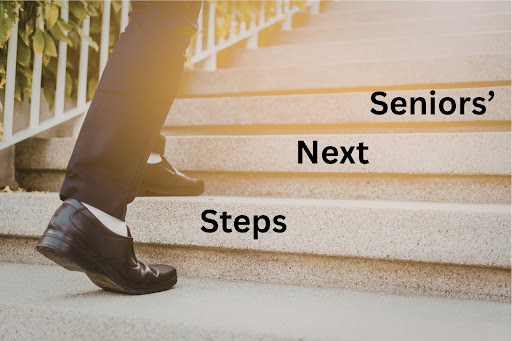 Graphic demonstrating walking up steps to achieve the next goal.