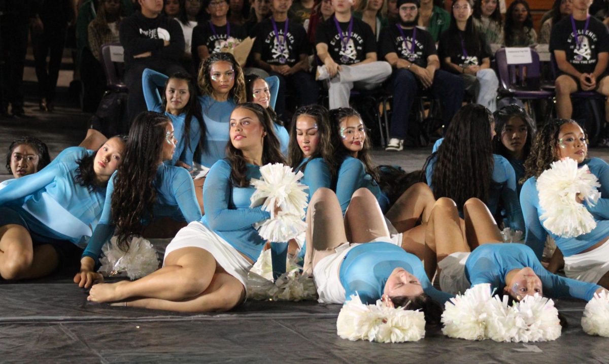 Rancho's varsity dance sets up to begin their Ren-Rally routine. 